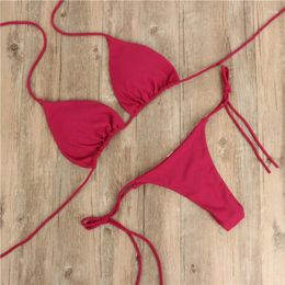 Women's Swimwear 2024 Ins Swimsuit Split Bikini Fairy Fan Sexy Solid Color Lace-up European And American Thong Bathing Suit