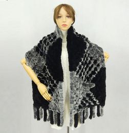 Winter Knitted Real Rex Rabbit Fur Scarf with Pocket Wide Women Natural Rabbit Fur Tassel Shawl Warm Long Fur Scarves LJ2011115125521