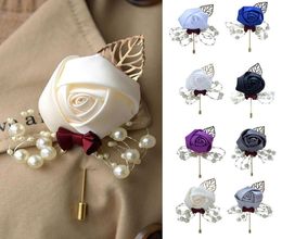 Bride Groom Brooch Wedding Artificial Flower Leaf Korean Style Fabric Jewellery Brooch Corsage Wedding Ceremony Pin Boutonniere2899063