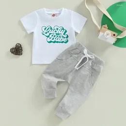 Clothing Sets St. Patrick's Day Toddler Boys Summer Outfits Letter Print Short Sleeve T-shirts Elastic Waist Casual Pants Clothes