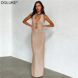 Casual Dresses Elegant Sequin Evening Dress Women Deep V-Neck Backless Long Sexy Cut Out Glitter Party Night Club