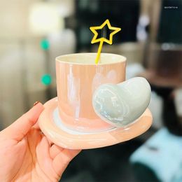 Mugs Milk Love Handle Coffee Cup For Girls Valentine's Day Special-Interest Design High-Grade Pearl Glaze Ceramic Mug Dish Spoon Set