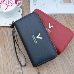 Wallets Gusure PU Leather Women Lady Zipper Coin Wrist Purse Female Envelope Wallet Money Cards Holder Bag Fashion Clutch Pocket