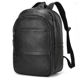 Backpack Men Genuine Leather For Work Large Capacity Cow Rucksack 16Inch Natural School Bag Male Laptop Black