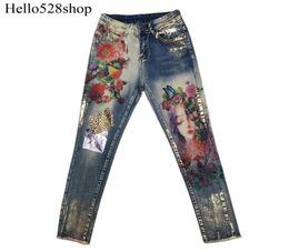 Fashion Vintage Sequined Boyfriend Heavy Printing Colour Stamping Stretch Designer Jeans Skinny Jeggings Pants Painted Quality Cott5883442