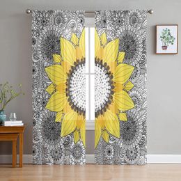 Curtain Sunflower Bohemian Mandala Black White Sheer Curtains For Living Room Decoration Window Kitchen Tulle Voile