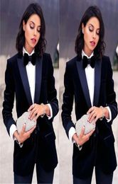 Navy Blue Velvet Outfit Prom Dresses Female Business Suit for Formal Gowns Tuxedos Suits for Women Blazer Pants Lady Costumes6129519