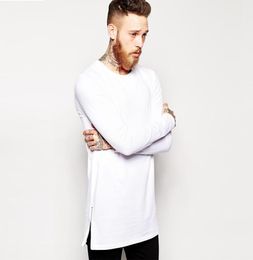 Brand Extra Long Tee Shirt For Men Hip Hop Men 039S Longline T Shirt Long Sleeve Tall Tees Side Zipper Oversized TShirt2107764