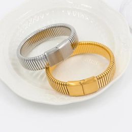 Bangle 4PCS Stainless Steel Elastic Thick Metal Bracelet Statement Fashion Unisex Jewellery For Men Women Waterproof Jewe