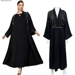 Ethnic Clothing Middle East Black Cardigan Beaded Kimono Sleeve Abaya Kaftan Dubai Muslim Party Dress Turkey Caftan Arab Robe Modest