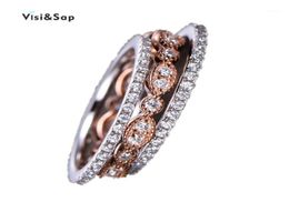 Band Rings Visisap 3 In 1 Bridal Ring Set For Wedding Accessories Rose White Gold Colour Women Fashion Jewellery Drop B52219846326