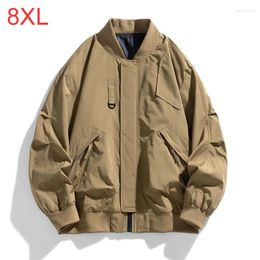 Men's Jackets Spring Autumn Plus Size Jacket Pocket Loose Fashion Brand Coat 130kg 8XL Bomber 5XL 6XL Workwear