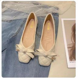 Casual Shoes Women Retro Gentle Bowknot Flat Korean Fashion Elegant Red Square Toe Single Spring Dress Loafer