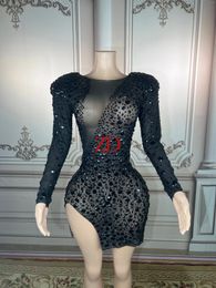 Skirts Black Crystals Pearls Sexy Mesh Dress Prom Evening Transparent Multicolor Rhinestones Costume Birthday Plus Size