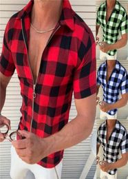 Men039s TShirts 2022 Plaid Summer Mens Shirts Short Sleeve Casual Polos Hommes Fashion Lapel Male Tops Zipper Design Camisas D8836127