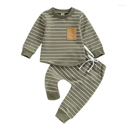 Clothing Sets 0-3T Baby Boys Pants Set Spring Striped Long Sleeve Crew Neck Sweatshirt With Elastic Waist Sweatpants Fall Tracksuit Outfits