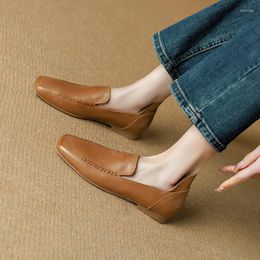 Casual Shoes Real Leather Simple Women Flats Spring Woman Versatile Loafer Female Chic Buckle Solid Work