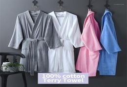 Women's Sleepwear Women Cotton Thick Terry Bathrobe Water Sucking LightWeight Waffle Towel Bath Robe Ps Dressing Gown Kimono Men7024179