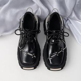 Casual Shoes 2024 Women's Punk Style Leather Lace-up Heel Platform Female Gothic Ankle Boots PU Metal Decor Thick Bottom Sneakers
