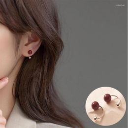 Stud Earrings 925 Sterling Silver Cinnabar Geometric For Woman Girl Curved Hook Ball Design Jewellery Party Gift Drop