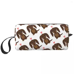 Cosmetic Bags Chocolate Dachshund Dog Makeup Bag Organiser Storage Dopp Kit Toiletry For Women Beauty Travel Pencil Case