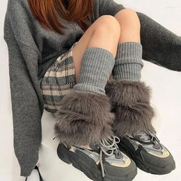 Women Socks Imitation Hair Knitted SplicingWoolen Covers Y2K Fur Harajuku Kawaii Japanese JK Lolita Calf Pile