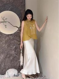 Work Dresses Summer Chinese Style Women Suit Vintage Vest Top Half Skirt High End Celebrity Skirts Set Two Piece Sets Outfits