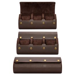 Leather Watch Roll Travel Watch Case 1/2/3 Slot Crazy Horse Leather Watch Box Organiser for Men Storage Display Protector Pouch 240511