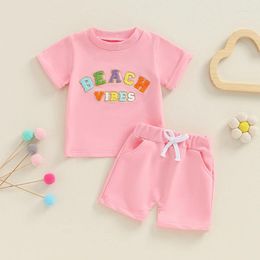 Clothing Sets FOCUSNORM 0-24M Lovely Baby Girls Clothes Set Short Sleeve Letters Embroidery Pullover T-shirt With Elastic Waist Shorts