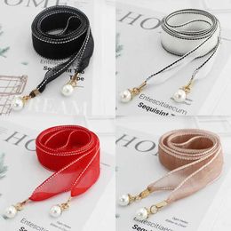 Other Fashion Accessories Pearl Pendant Prom Dress Belt High Quality Double Sided Satin Sash Thin Bridal Gown Wedding For Woman Waist J240518