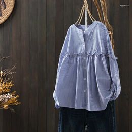 Women's Blouses Pure Cotton Shirt Long Sleeved Spring Clothing Style With Loose And Slimming Wood Ear Edges Top Base