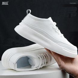 Casual Shoes Soft Sole Small White Men's Leather Thick Korean Version Of Sports Leisure Board Cowhide Elastic A7