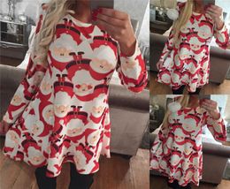 High Quanlity Womens Tshirt Dress Long Sleeve Deer Santa Claus Print Christmas Women Merry Christmas Dress SXL 8010574