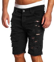 Fashion Ripped Hole Denim Shorts Men Black White Slim Skinny Straight Casual Jeans Shorts Men Vintage Low Waist short homme18598720