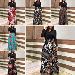 Casual Dresses Long Sleeve Women Dress Floral Printed Patchwork Cocktail Party Large Swing Maxi