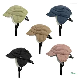 Berets Dropship Thickened Ear Muff Hat For Adult Down Cotton Beanie Cold Weather Protective Outdoor Warm Head Accessories