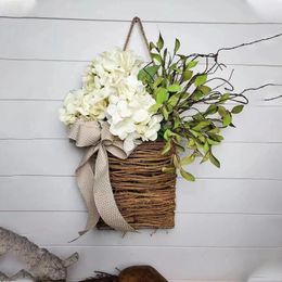 Decorative Flowers Artificial Easter Hydrangea Flower Basket Pendant Door Hanging Wildflower Wreath Ornaments Gifts Home Decor For Wedding