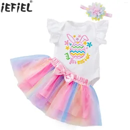 Clothing Sets Little Girls Summer Cute Casual Outfits Short Sleeve Romper With Mesh Tutu Skirt Headband For Easter Birthday Party Pography