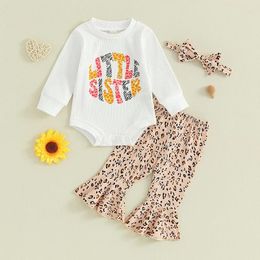 Clothing Sets Children Baby Girls Casual Pants Fall Spring Letter Print Jumpsuits Leopard Flared Headband Toddler