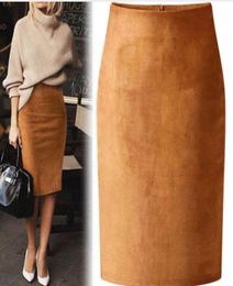 Sexy Multi Colour Suede Midi Pencil Skirt Women 2018 Fashion Elastic High Waist Office Lady Bodycon Skirts Saias6224352