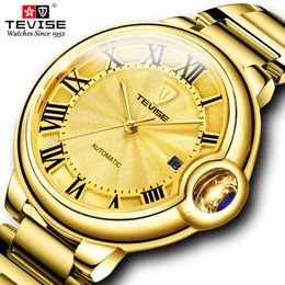TEVISE Fashion Automatic Mechanical Men Watch Golden Stainlesss steel Male Clock Top Luxury Brand Men Wristwatch 2341