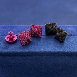 Stud High quality 9mm square metal rivet rose red and black stud earrings suitable for womens party Jewellery Q240517