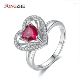 Cluster Rings TONGZHE 925 Sterling Silver Bohemian Wedding Heart Love Red Semi-precious Stone Women Wholesale Lots Bulk