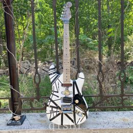 Eddie relic Van Halen 82 year version Franken Electric Guitar /White black Stripe/ Heavy Aged/Free shipping