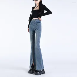 Women's Jeans 2024 Women Stretch Solid Vintage High Waist Flare Pants Spring Skinny Split Denim Trousers Korean Y2K Jean Pantalon 7513