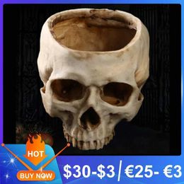 Planters Pots Resin Crafted Human Teeth Skull Fossil Teaching Skeleton Model Halloween Home Office Flower Pot Plant Skull Pot DecorationQ240517