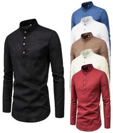 Men039s TShirts Men39s Business Shirts 2022 Casual Men Stand Collar Button Long Sleeve Solid Colour Slim Breathable Office S7536116