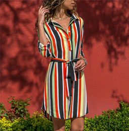 Chiffon Striped Shirt Dress Long Sleeve 2019 Boho Beach Dresses Women Casual Floral Print Aline Mini Party Dress Vestidos6869363