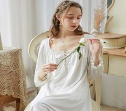 Wasteheart Women Fashion White Blue Sexy Sleepwear Nightdress Cotton Lace Nightwear Sleepshirts Long Luxury Nightgown Court Gown6827418