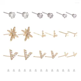 Stud Earrings Kissitty 9Pairs Star V-Shape Brass For Women Dainty Clear Cubic Zirconia Jewellery Making Findings Gift